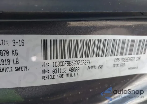 2016 Dodge Dart Sxt z USA, uszkodzony, nr VIN 1C3CDFBB5GD717374